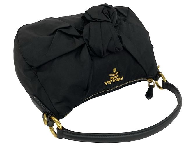Prada Tessuto Pocono Nylon Leather Handbag Black - view 4