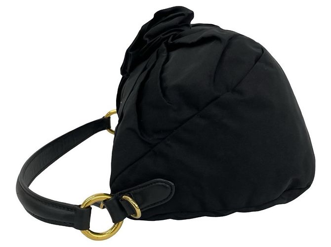 Prada Tessuto Pocono Nylon Leather Handbag Black - view 5