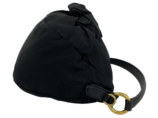 Prada Tessuto Pocono Nylon Leather Handbag Black - view 6