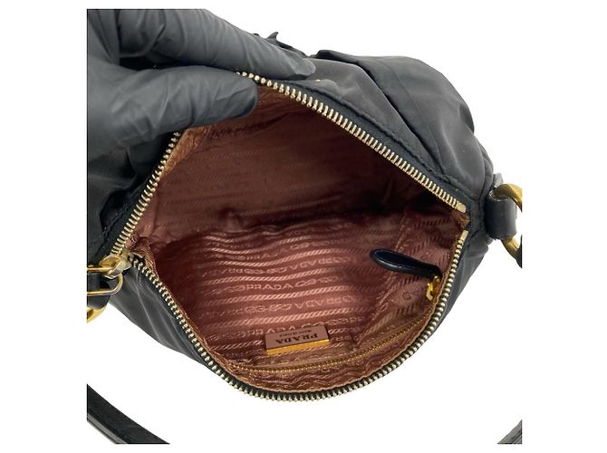 Prada Tessuto Pocono Nylon Leather Handbag Black - view 9