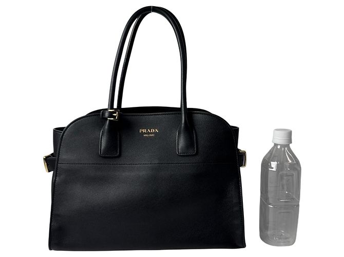 Prada Medium Soft Grain Leather Tote Bag Black - view 12