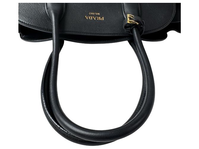 Prada Medium Soft Grain Leather Tote Bag Black - view 6