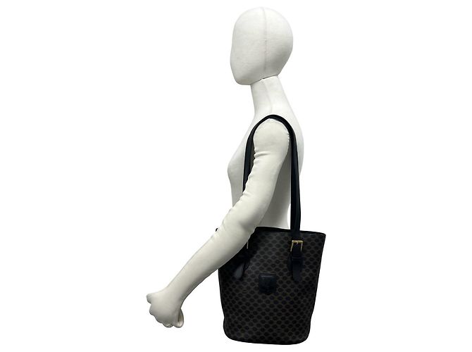 Céline CELINE Vintage Macadam Blazon Logo Pattern Ledertasche Tote Bag Braun Schwarz - Ansicht 2