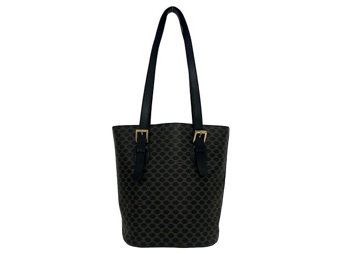 Céline CELINE Vintage Macadam Blazon Logo Pattern Ledertasche Tote Bag Braun Schwarz - Ansicht 3