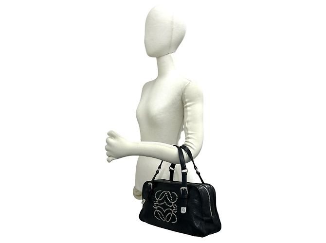 Borsa a mano in pelle borchiata Loewe Anagram Mini Boston Bag - Black Nero - vista 2