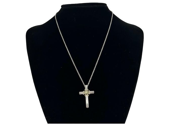 Autre Marque Collana Croce Tiffany Vintage Signature Argento D'oro - vista 2