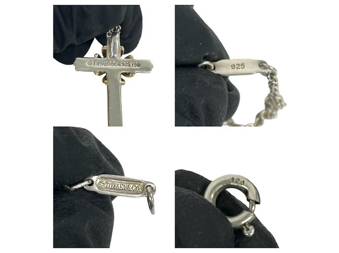 Autre Marque Collana Croce Tiffany Vintage Signature Argento D'oro - vista 3