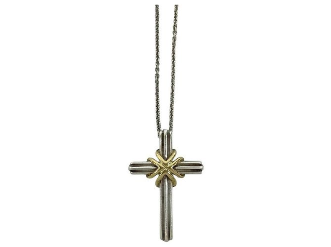 Autre Marque Collana Croce Tiffany Vintage Signature Argento D'oro - vista 4