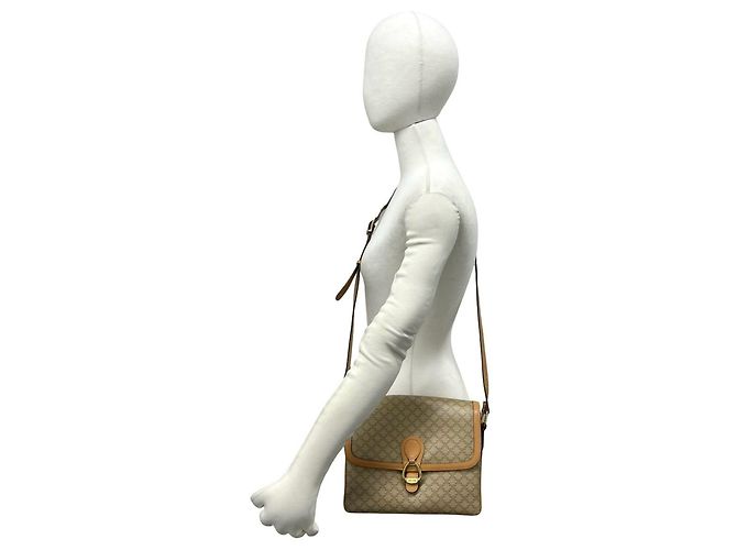 Céline Bolso de hombro de cuero Celine Macadam Blazon Logo Pattern Castaño Beige - vista 2
