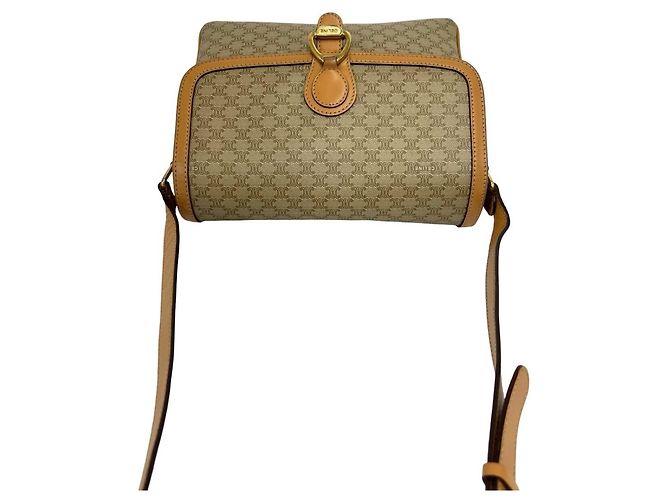 Céline Bolso de hombro de cuero Celine Macadam Blazon Logo Pattern Castaño Beige - vista 4