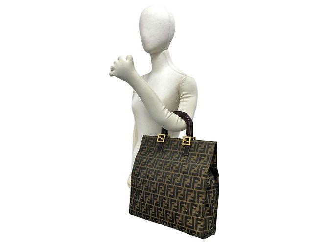 FENDI Vintage Zucca FF Logo Pattern Tote Bag Braun Schwarz - Ansicht 2