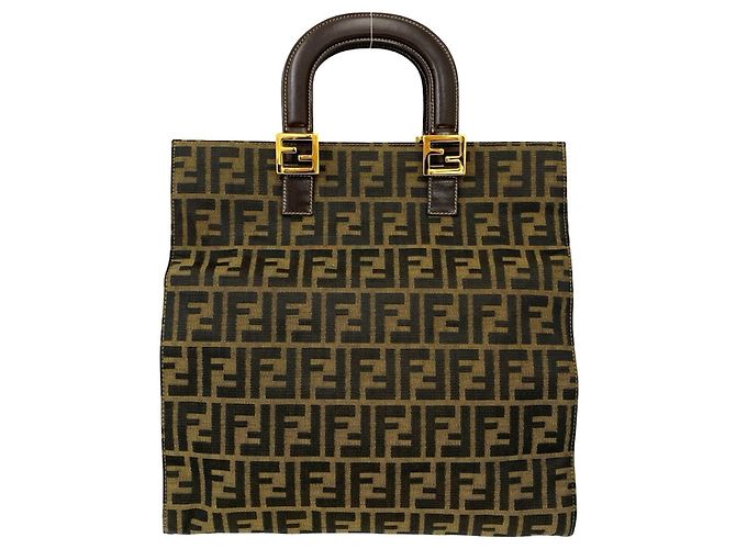 FENDI Vintage Zucca FF Logo Pattern Tote Bag Braun Schwarz - Ansicht 3