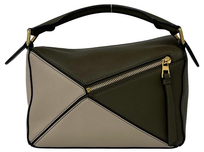 Bolso de hombro de piel Puzzle con Anagrama grabado de Loewe Beige Verde Caqui - vista 3