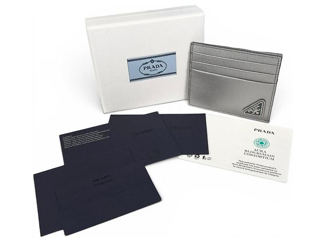 Prada Kartenetui aus Saffiano-Leder Silber - Ansicht 2