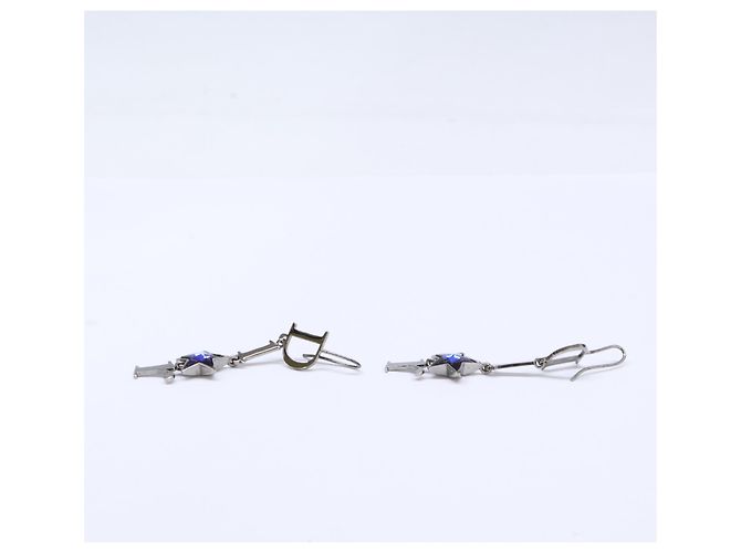 Christian Dior Blue Star Logo Hängeohrringe Silber Blau - Ansicht 2