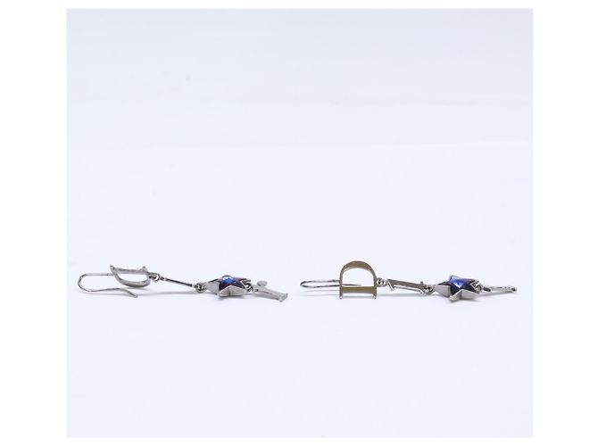 Christian Dior Blue Star Logo Hängeohrringe Silber Blau - Ansicht 4