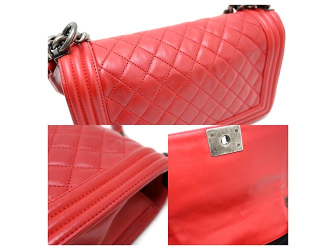 Le Boy Bolsa de Ombro Chanel Boy 25 com Corrente Vermelho - vista 7