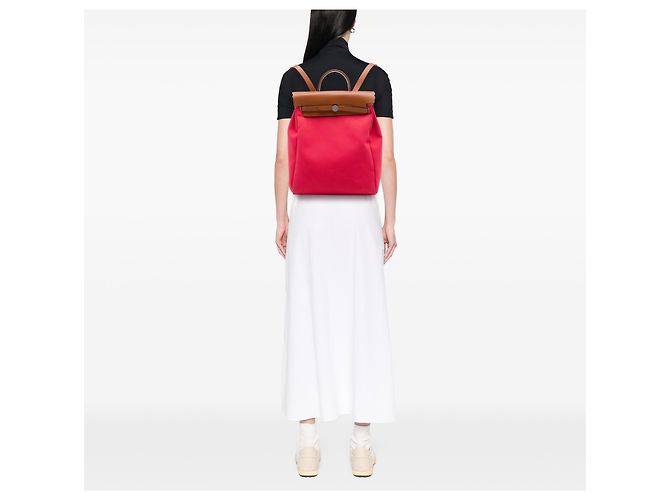 Hermès Red Toile Herbag A Dos Zip Retourne Rucksack Rot - Ansicht 6