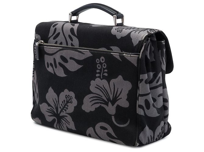 Bolsa de negócios Prada em lona cinza com estampa floral Marrom - vista 2