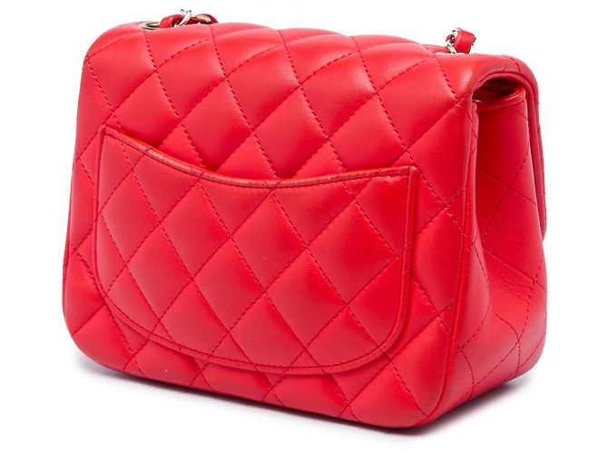 Chanel Red Mini Square Classic Lambskin Single Flap Rot - Ansicht 2
