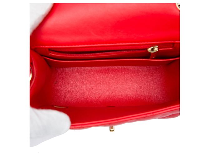 Chanel Red Mini Square Classic Lambskin Single Flap Rot - Ansicht 4