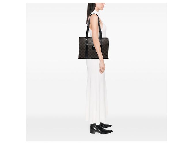 Céline Sacola Celine Brown Macadam Coated Canvas Marrom Castanho escuro - vista 7