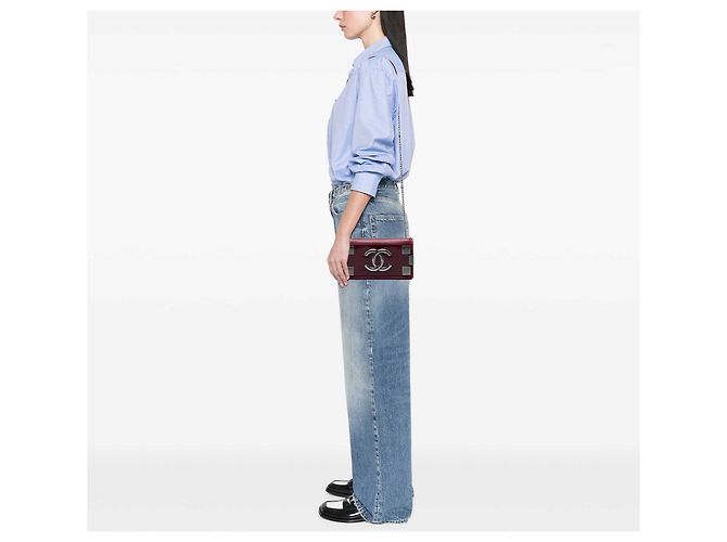 Chanel Boy Brick Horizontal Flap in pelle di agnello rossa e acrilico Rosso Bordò - vista 5