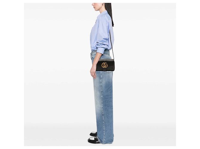Gucci Borsa a Tracolla Arli Piccola in Pelle di Vitello Nera Nero - vista 6