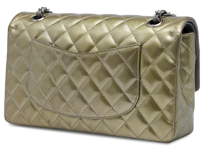 Chanel Gold Medium Classic Striated Patent Double Flap Golden - Ansicht 2
