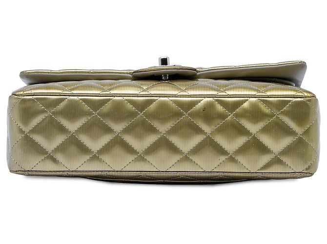 Chanel Gold Medium Classic Striated Patent Double Flap Golden - Ansicht 3