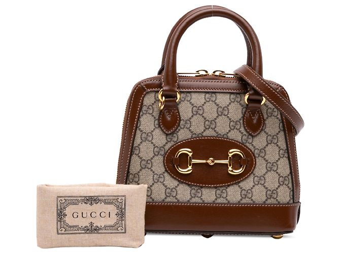 Borsa Gucci Beige Mini GG Supreme Horsebit 1955 con manico superiore - vista 7
