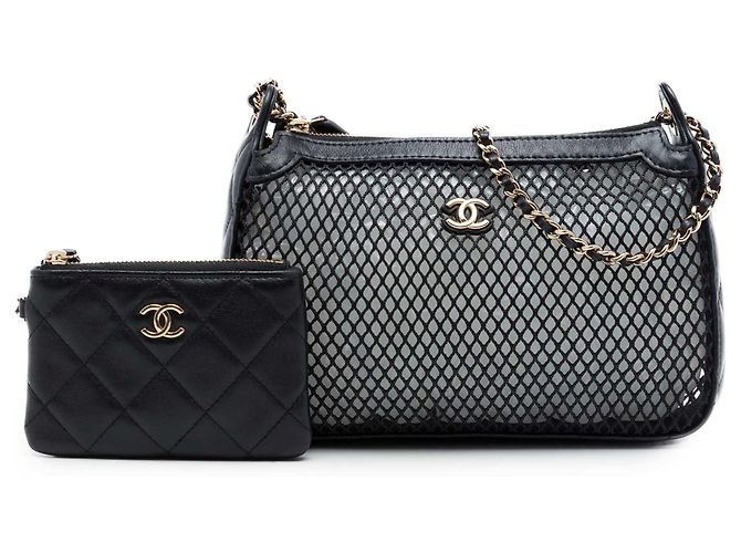 Clutch Chanel Black CC in mesh e nappa lucida con catena Nero - vista 7