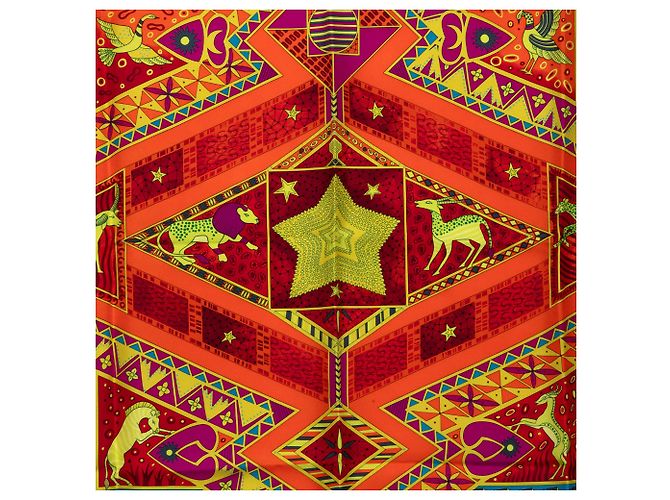 Pañuelo de seda Hermès Orange Ors Bleus D Afrique 90 Naranja - vista 2