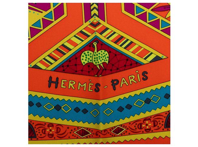 Pañuelo de seda Hermès Orange Ors Bleus D Afrique 90 Naranja - vista 3