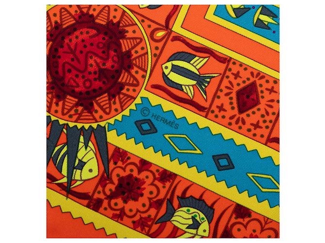 Pañuelo de seda Hermès Orange Ors Bleus D Afrique 90 Naranja - vista 5
