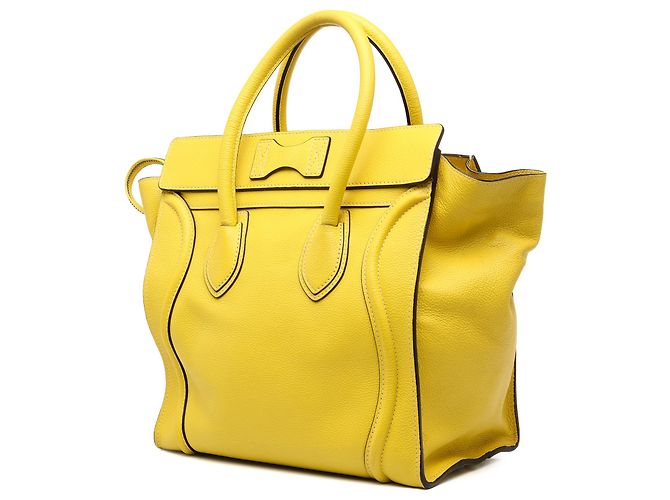 Céline Celine Mini Luggage Tote in pelle di vitello drummed gialla Giallo - vista 2