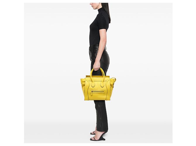 Céline Celine Mini Luggage Tote in pelle di vitello drummed gialla Giallo - vista 8