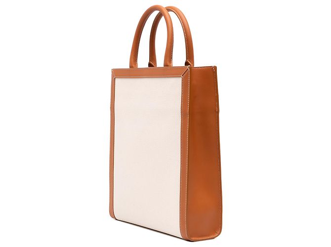 Céline Celine Sac Cabas Vertical Small en Toile Marron Beige - vue 2