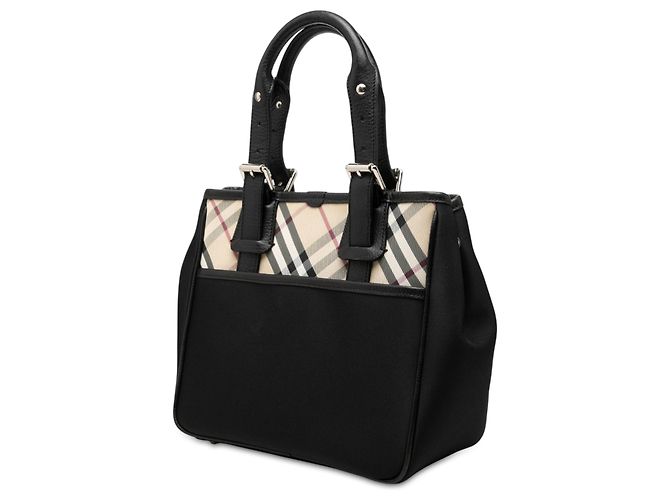 Borsa a mano in nylon Burberry con rifiniture Nova Check nere Nero - vista 2