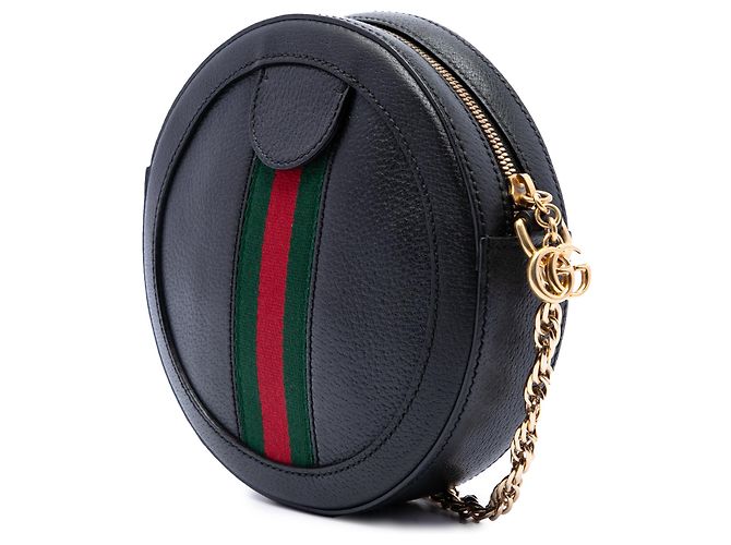 Gucci Mini Borsa a Tracolla Rotonda Ophidia in Pelle di Vitello Nera con Web Nero - vista 2