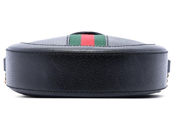 Gucci Mini Borsa a Tracolla Rotonda Ophidia in Pelle di Vitello Nera con Web Nero - vista 3
