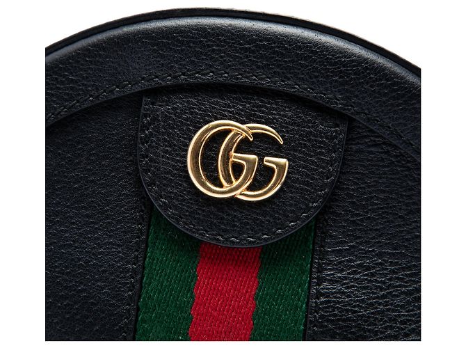 Gucci Mini Borsa a Tracolla Rotonda Ophidia in Pelle di Vitello Nera con Web Nero - vista 5