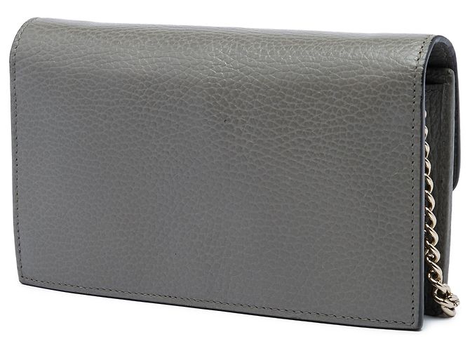 Portafoglio a catena Gucci in pelle di vitello Dollar grigio con G intrecciate Marrone - vista 2