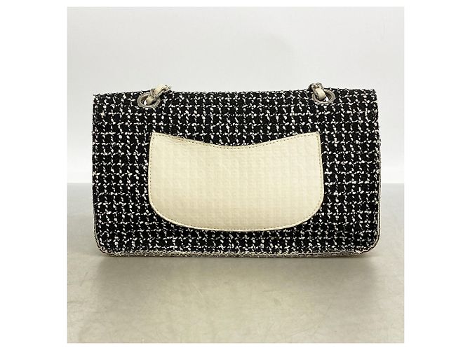 Borsa a tracolla Chanel in tweed nero e avorio Crudo - vista 10