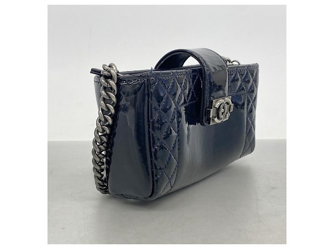 Chanel Boy Chain Schultertasche Marineblau - Ansicht 2