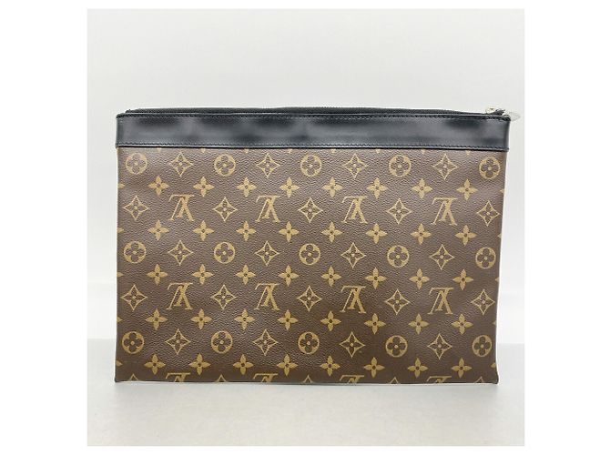 Louis Vuitton Monogram Macassar Pochette Discovery Clutch Bag Marrom Preto - vista 9