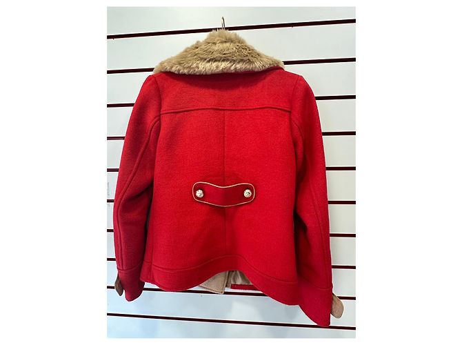 Autre Marque Cappotto corto rosso con collo in ecopelliccia Beige - vista 2