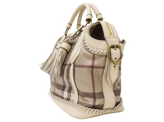 Borsa a mano Burberry in pelle beige - vista 4