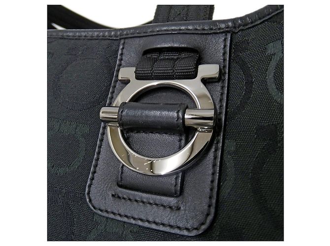 Gancini Borsa Tote Salvatore Ferragamo in tela nera Nero - vista 14