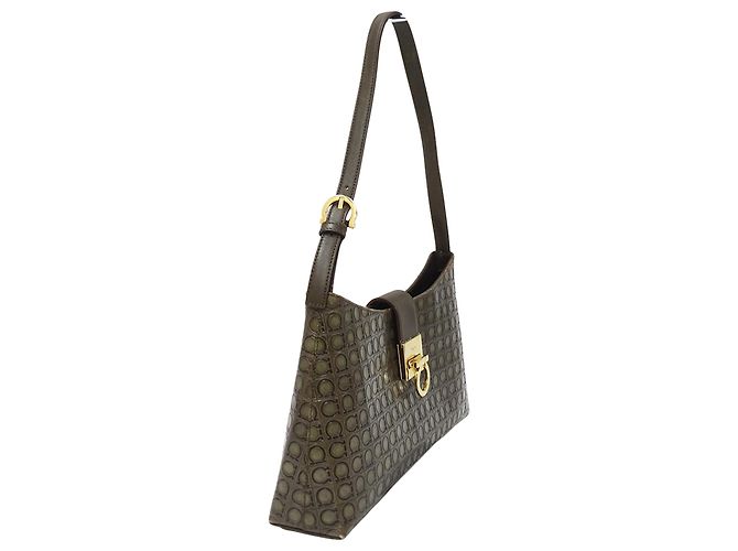 Gancini Borsa a tracolla in pelle kaki Salvatore Ferragamo Cachi - vista 4